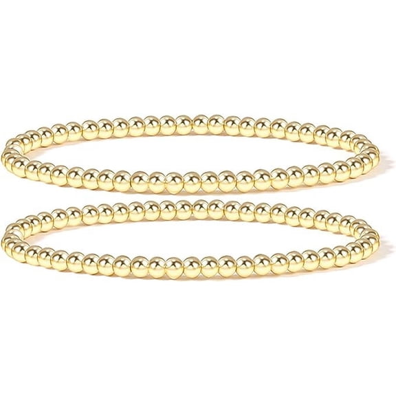 Cterwk 14K Gold Plated Link Bead Ball Bracelet Stretchable Elastic Hypoallergenic Bohemian Adjustable Bracelet Jewelry for Women