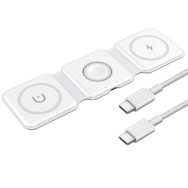 Almohadilla de carga inalámbrica plegable para iPhone, soporte de cargador inalámbrico compacto 3 en 1, aplicable a una estación de carga portátil, color blanco