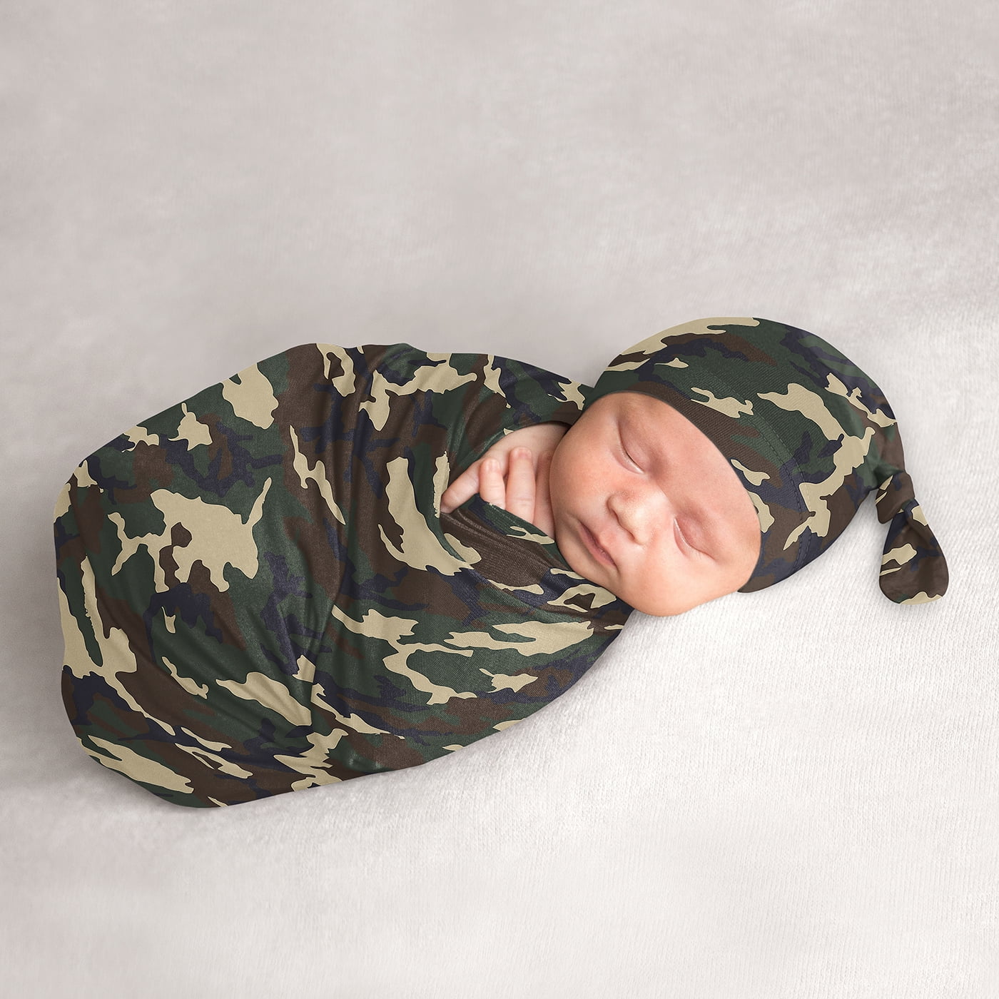 Woodland Camo Baby Cocoon and Beanie Hat Sleep Sack Set by Sweet JoJo Designs
