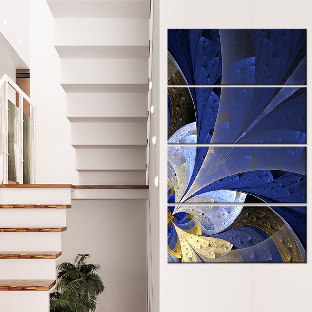 Grand Motif Fractal Bleu et Jaune - Impression sur Toile Florale