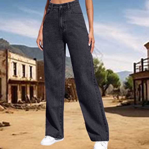 Holzkary Women's High Waisted Wide Leg Jeans Baggy Denim Pants Wash Casual Loose Fit Trousers with Pockets Straight Leg Jeans for Women,Loose Boyfriend Denim Pants Baggy Jeans for Women Grey L