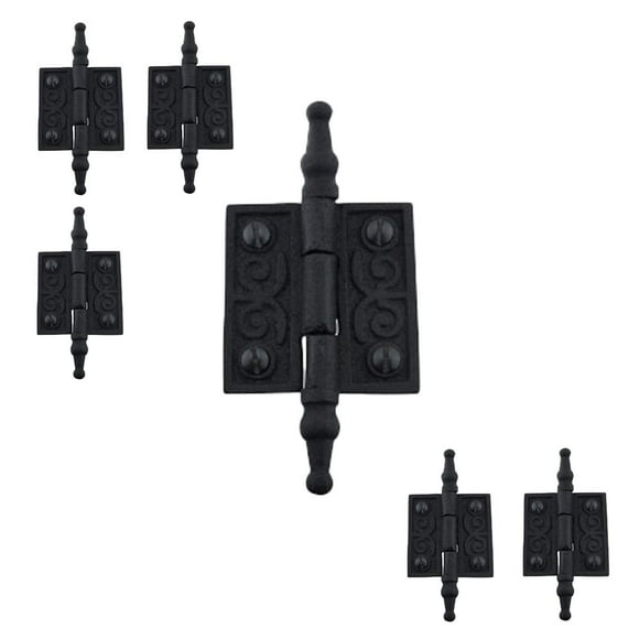 Renovators Supply Manufacturing Cabinet Door Hinge 2 in. Black Wrought Iron Butt Hinge Victorian Steeple Tip Flush Mount Hinges with Hardware, Pack of 6