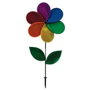 In The Breeze 2873  19-inch Rainbow Glitter Flower Spinner with Leaves Sparkly and Colorful Wind Spinner for Your Yard or Garden