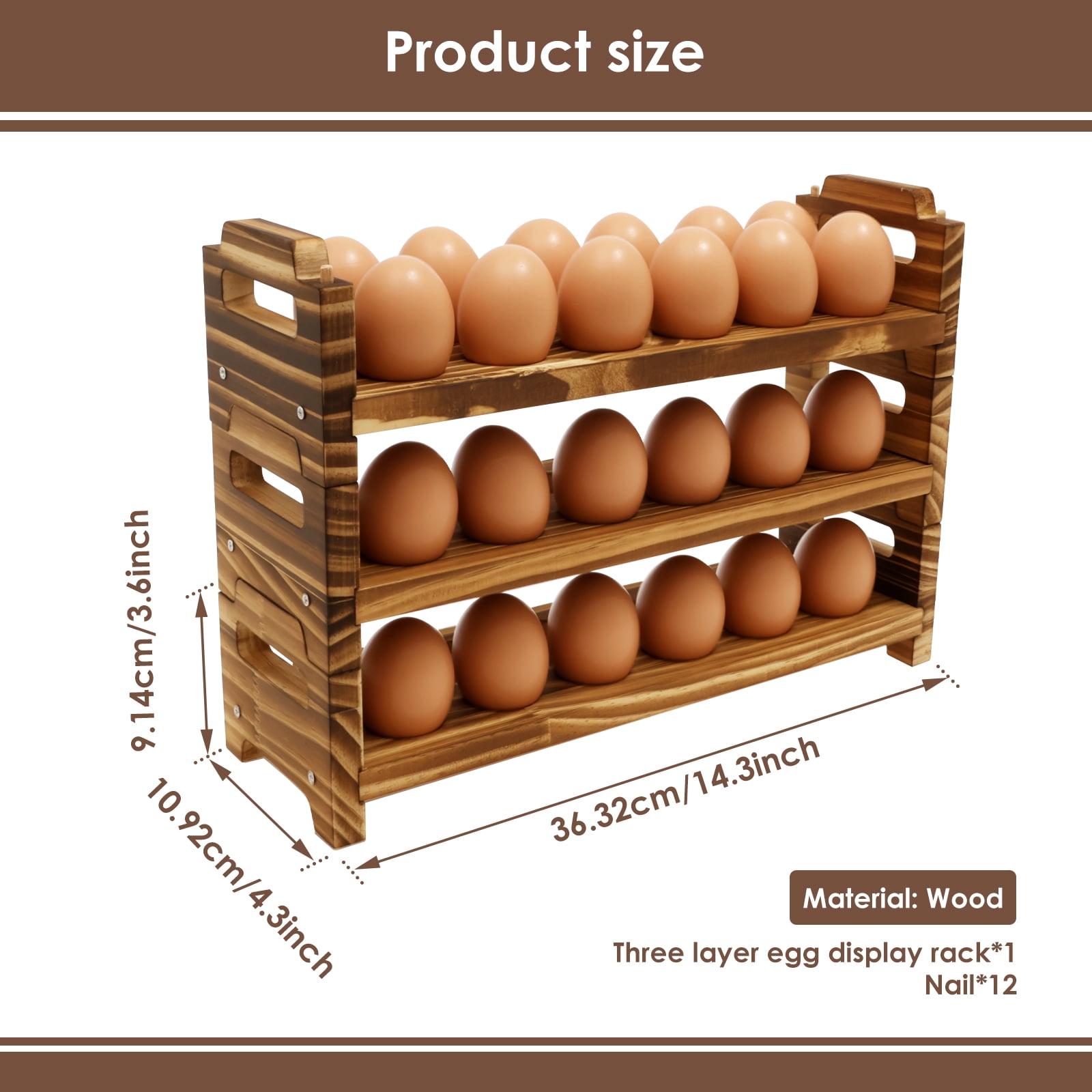 Tcwhniev Wooden Egg Holder 3 Tier Solid Stackable Eggs Collecting Rack Holding Up to 36 Fresh Egg for Kitchen Countertop Cabinet Fridge