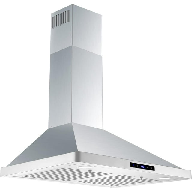 Range Hood 30 inch Wall Mounted Kitchen Hood, Ducted/Ductless Range Hood with Delayed Shutdown Function, Exactor Hood with Soft Touch Countrol,3 Speed Fan, Stainless Steel Grease Filters