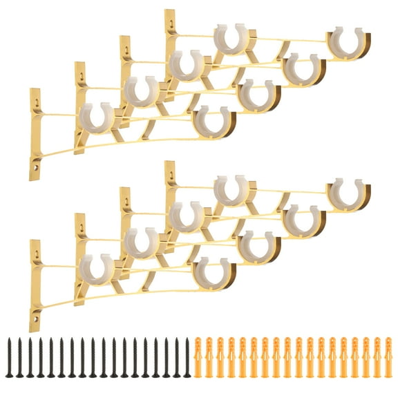 8 PackCurtain Rod Brackets, 195mm Double Drapery Rod Holders for 1" Pole, Curtain Rods Hook Hangers Support Wall Mount with Screws, Bright Gold