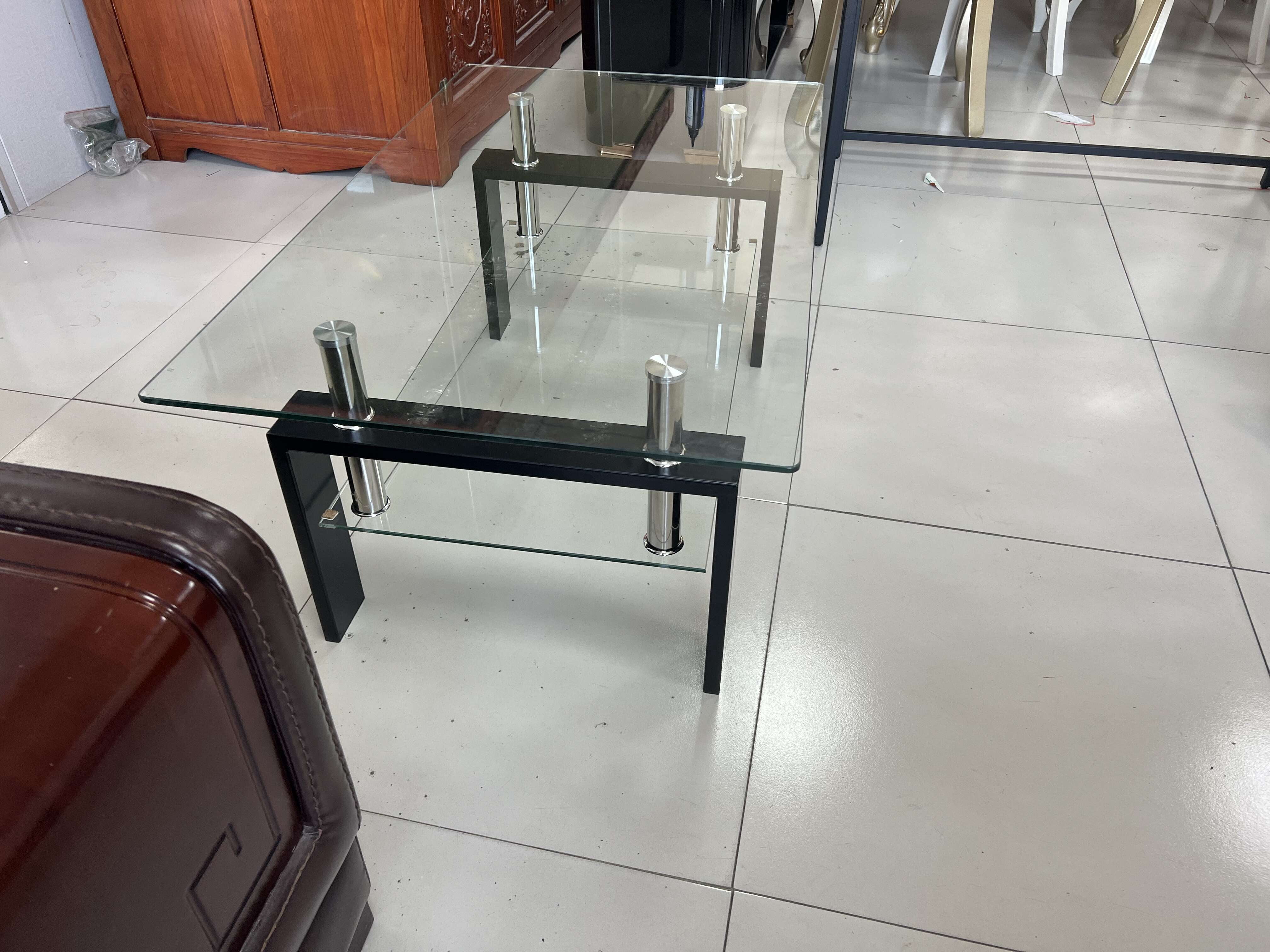 MAYEERTY Tempered Clear Glass Coffee Table, 2-Layers Coffee Table Living Room Center Table