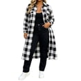 thumbnail image 5 of Husipze Womens Plaid Long Shacket Lapel Button Front Long Sleeve Loose Casual Jacket with Chest Pockets Fall Winter Outerwear Black 2XL, 5 of 9