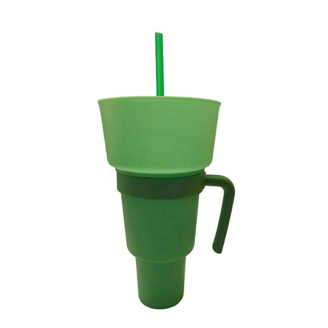Amélioration de la Maison, Tasse à Maïs Soufflé avec Poignée 2 en 1 Bol Combo avec Paille Tasse de Voyage pour Collation & Boisson Tasse à Collation Étanche Fonctions Multiples Tasse Réutilisable en PVC pour Adultes Enfants