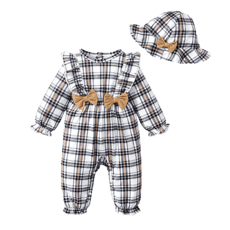 

Mikrdoo Baby Girls Winter 1 Months Girls Romper Plaid Jumpsuit 3 Months Girls Bow Bodysuit With Hat Black