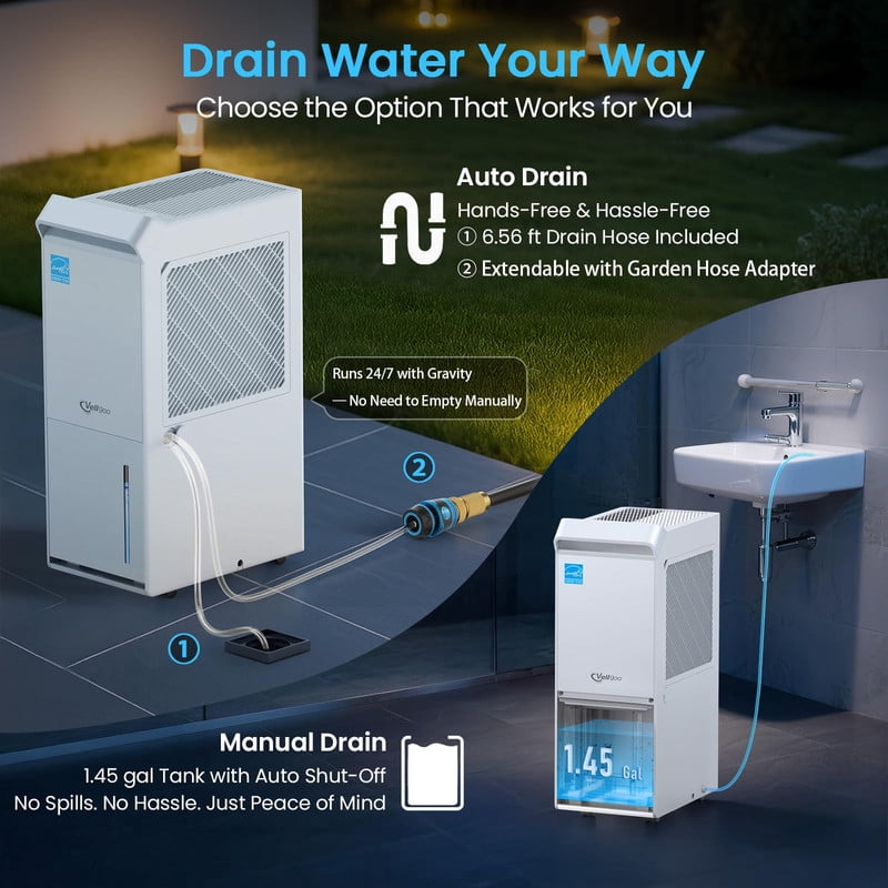 60 pt. 5000 sq. ft. Energy Star Dehumidifier for Basement, Viewable Side Bucket
