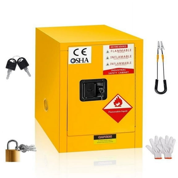 Flammable Cabinet 23" x 18.11" x 18.11", Thicken Double-Layer Cold-Rolled Steel Flammable Liquid Storage Cabinet, Adjustable Shelf Flammable Storage Cabinet for Home Commercial and Industrial, Yellow