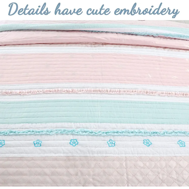 Shabby Chic Cotton Quilt Set - Pink Flower Lace Bedding (Queen 3-Piece) | Cozy Line