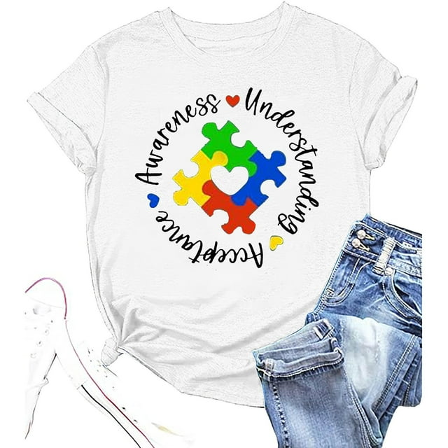 JAKANYQ T-Shirts pour Femmes T-Shirt d'Été Décontracté Col Rond Imprimé Lettre Tendance