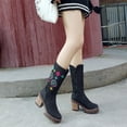 thumbnail image 5 of Fesfesfes Platform Boots for Women Fall Winter Ethnic Embroidered Thick-soled Thick High-heeled Side Zipper Mid-tube US:6.5(38), 5 of 9