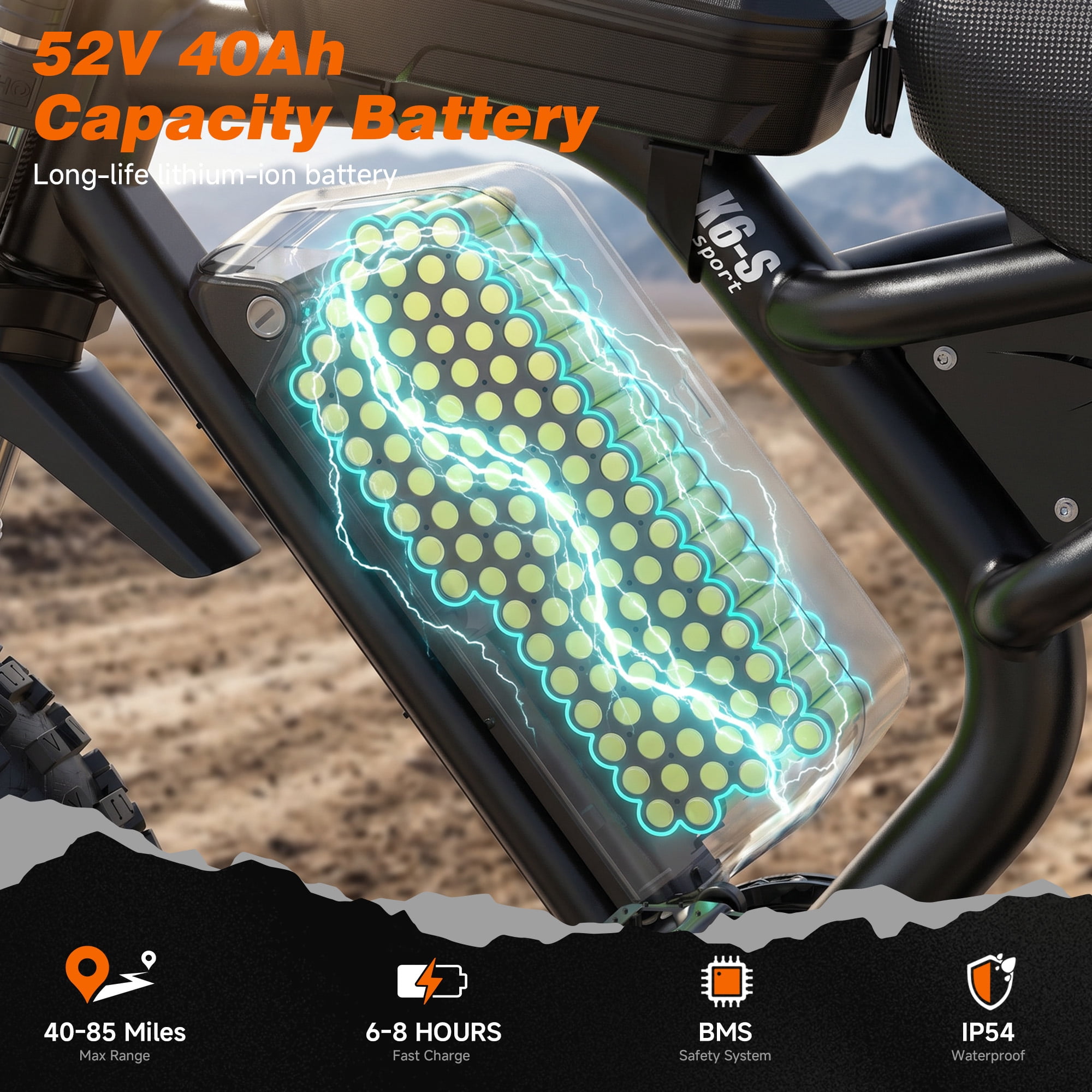 HiKeep Electric Mountain Bike for Adults, 1500W 3000W Peak Dirt E-Bike, 20" Fat Tire, 52V 40Ah Battery, 40 mph, UL2849