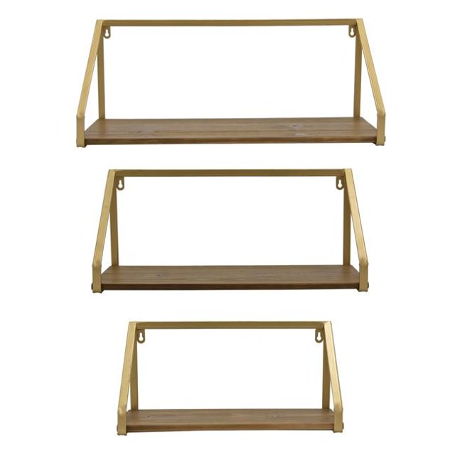 Plutus Brands PBTH92071 Rangement Mural Métal & Bois en Métal Doré - Lot de 3