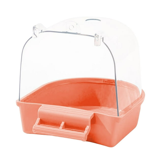 Milaget Pet Bird Bath Box Bathing Tub Bath Box Shower Caged Parrot Bathing Tub for Small Orange Pink