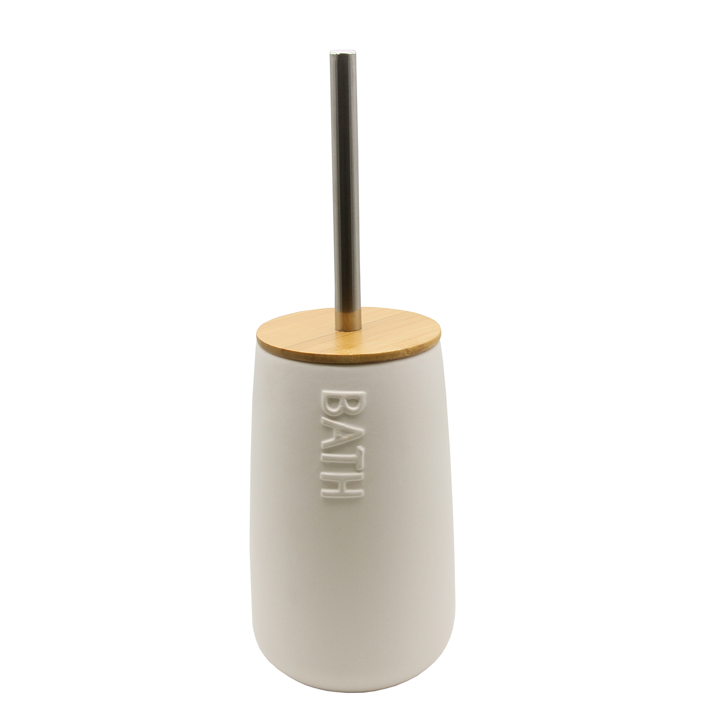 Bath D Collection Dolomite Round Toilet Bowl Brush and Holder WhiteBamboo Top