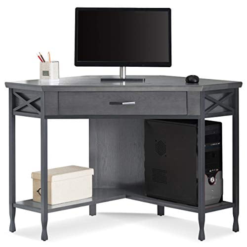 Leick Home 23430 Chisel & Forge Corner Computer Desk with Dropfront Keyboard Drawer, FURNITURE, Smoke Gray/Matte Black