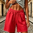 thumbnail image 2 of ZHYou Sweat Shorts for Women Soft Drawstring Loose Elastic Waist High Rise Knee Length Casual Summer Shorts,Red,Size XL, 2 of 5
