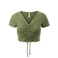 thumbnail image 5 of MixMatchy Women's Sexy Ruched Drawstring Front Short Sleeve V Neck Crop Tee Top, 5 of 5