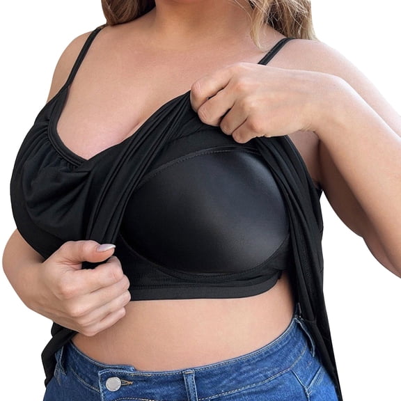 VISALY Womens Bralettes Plus Size Bras Women's Plus Size Soft Tank Top With Bra Sleeveless Comfort Yoga Fitness Top Tank Top Padded Bra Seamless Bras For Women Comfortable Bras For Women Black L