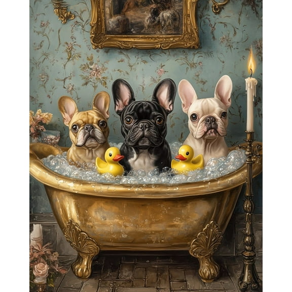 Paint by Numbers for Adults Kids Beginner French Bulldog Brothers in the Bathtub DIY Acrylic Painting by Numbers Kits with Brushes Acrylic Pigment Home Decoration Gifts 16 x 20 inch