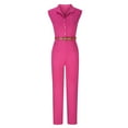 thumbnail image 6 of Aloohaidyvio Women's Summer Jumpsuits Dressy Casual Sleeveless Button Up Belted Long Pants Rompers Hot Pink 2XL, 6 of 6