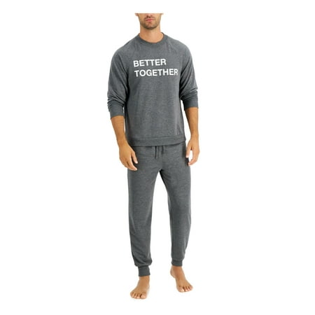

FAMILY PJs Sets Gray Drawstring Graphic Long Sleeve Crew Neck T-Shirt Cuffed Everyday Size XL