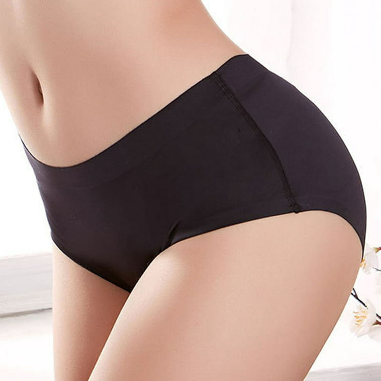 Aayomet Underwear Women Ladies Plus Size Solid Color Womens Glossy Seamless  Underwear Soft Mid Waist Briefs Panties,Black XXL