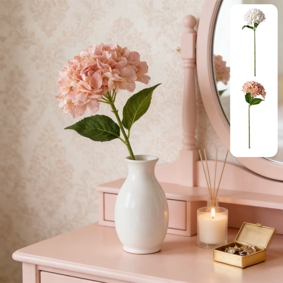 Realistic Artificial Hydrangea Flowers - Sleek Supple Faux Floral, Lifelike Blooms, Durable Fabric Design, Perfect for Home Spring Decor, Wedding Centerpiece, Vase Floral Arrangement, 8.6in, White