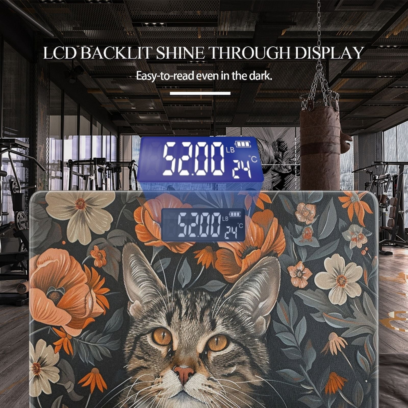 Bathroom Scale, Highly Accurate Digital Body Scale,Precisely Measures Weight up to 400 lbs-Cat Surrounded By Orange And White Flowers