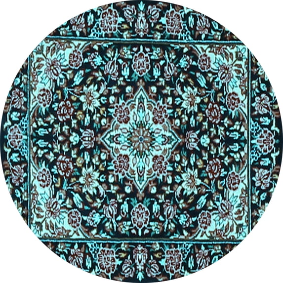 Ahgly Company Indoor Round Medallion Light Blue Traditional Area Rugs, 3' Round