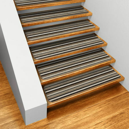 Set of 12 Skid-resistant Carpet Stair Treads - Mocha Brown Stripe - 8 In. X 23.5 In. - Several Other Sizes to Choose