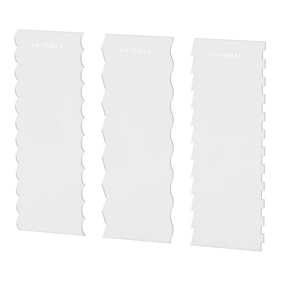 Lacupella 12 inch Cake Acrylic Buttercream Decorating Contour Comb Set of 3 for 6 Plus Patterns - Ribbon Wave Pleated Stripe Zig Zag SET A