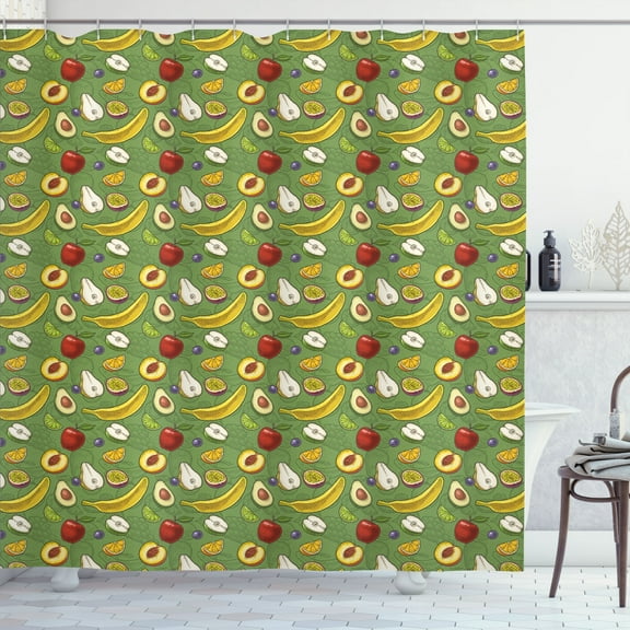 Ambesonne Fruits Shower Curtain, Avocado Apples Banana Lime, 69"Wx75"L, Green Multicolor