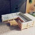 thumbnail image 1 of vidaXL 9 Piece Garden Lounge Set with Cream Cushions Pinewood, 1 of 5