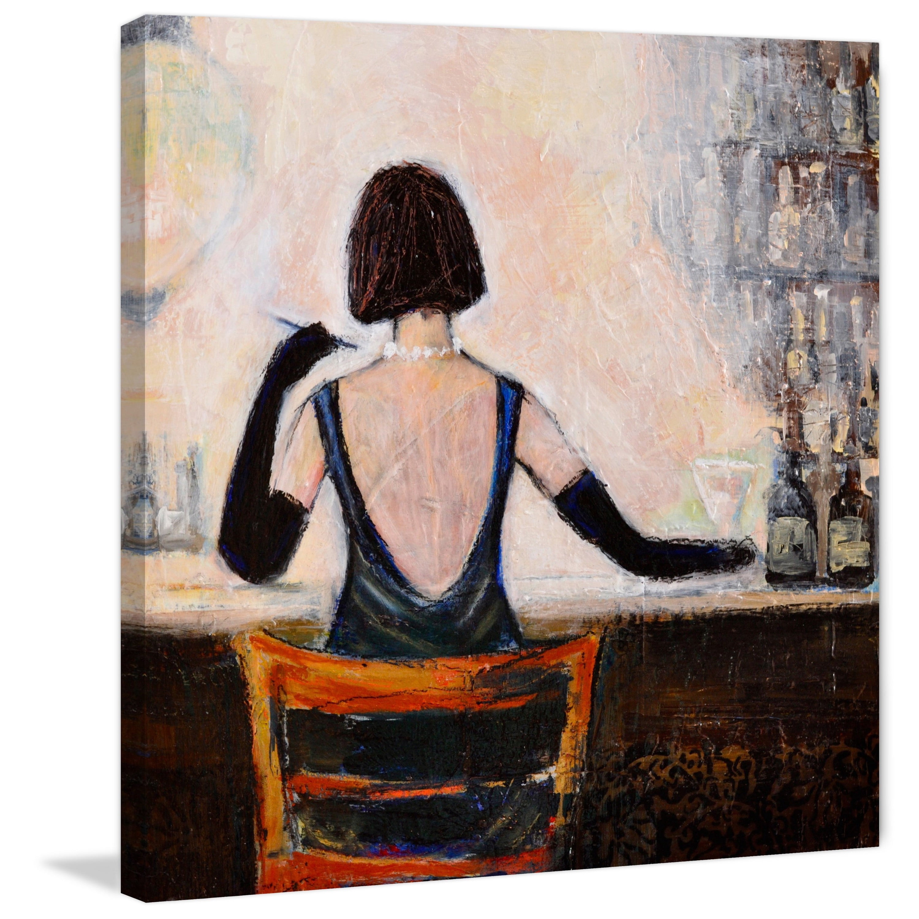 "Bar Scene Woman" Painting Print on Wrapped Canvas