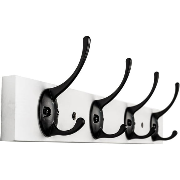Coat Hooks Wall Mounted, Wooden Hat Rack with 4 Hooks for Entryway, Bathroom,Bedroom(White)