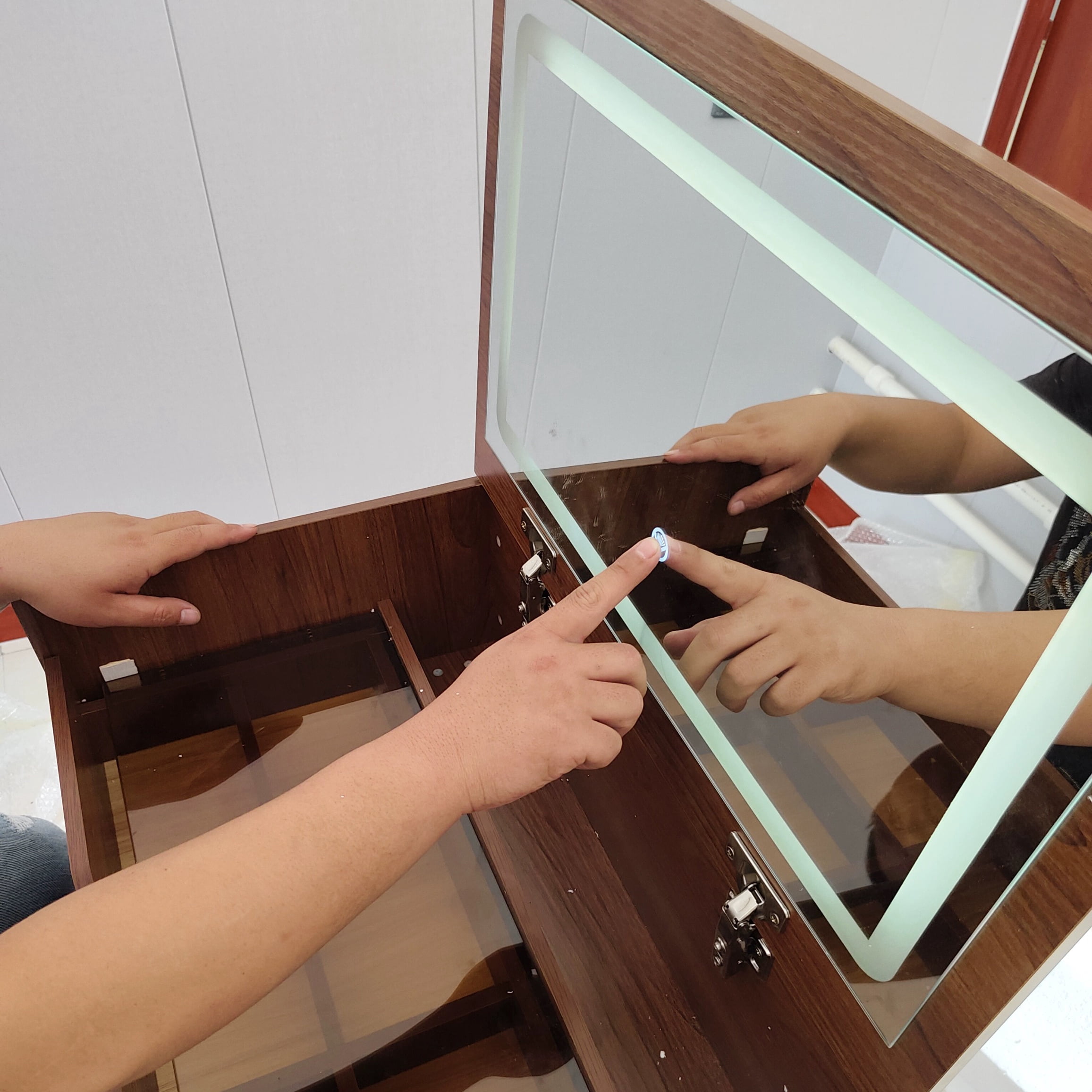 Aukfa 3 in 1 Vanity Set with Plip Top Mirror,Make Up Vanity Desk for Bedroom,Walnut