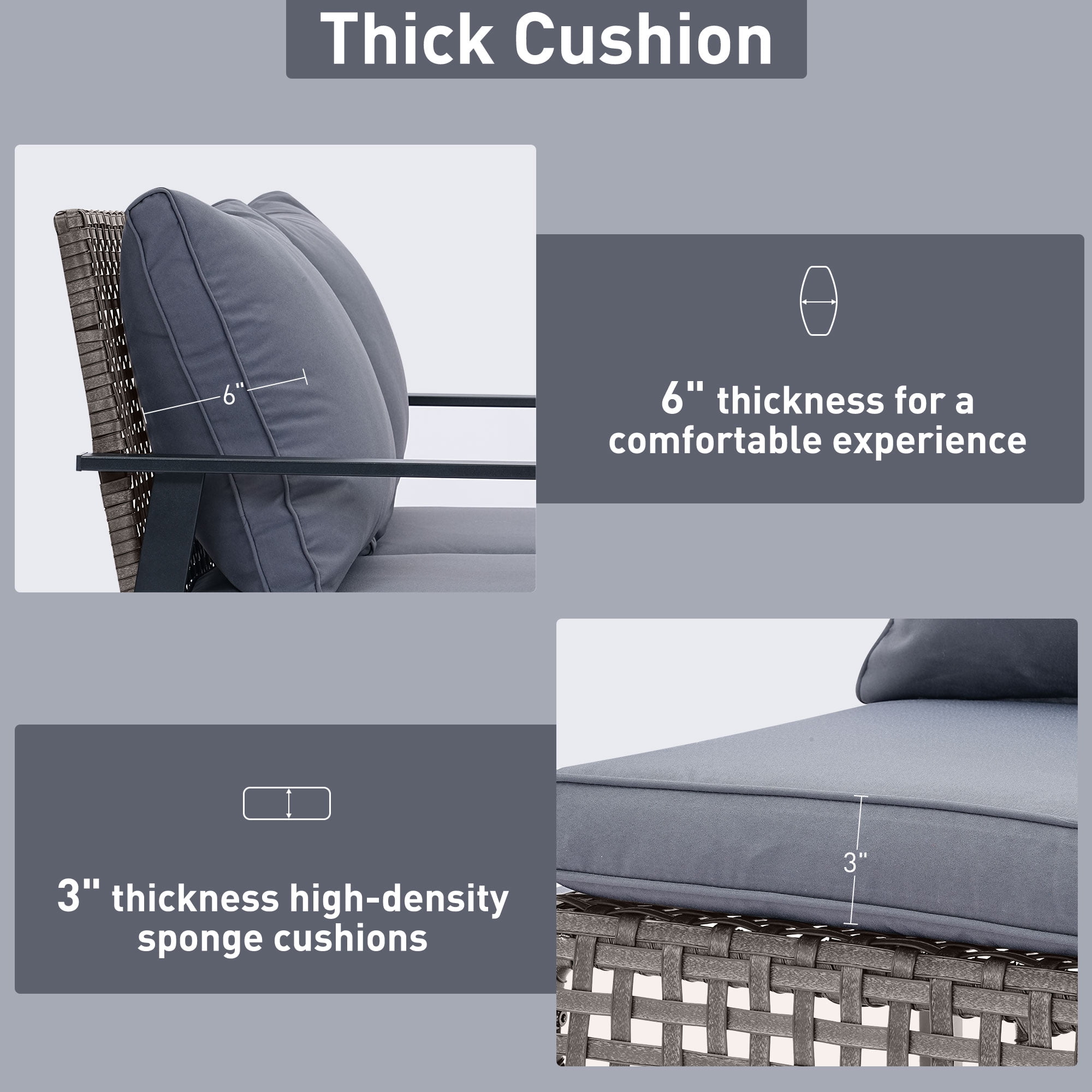 Ainfox Outdoor Patio Furniture Rocking Loveseat, Wicker Rattan Sofa,Grey