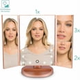 thumbnail image 5 of Espejo con luz LED de 3 lados para colocar Espejo de maquillaje tríptico plegable en soporte con batería con efecto de aumento 2x3 o USB Oro rosa, 5 of 5