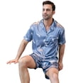 thumbnail image 4 of Aisomnus Men's Silk Pajama Set | Silky Satin | Short Sleeve Top and Shorts | Button Pajama Set, 4 of 8