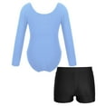 thumbnail image 2 of TiaoBug Kids Girls Ballet Dance Leotard Long Sleeve Gymnastics Bodysuit with Booty Shorts Set Blue&Black 8, 2 of 5