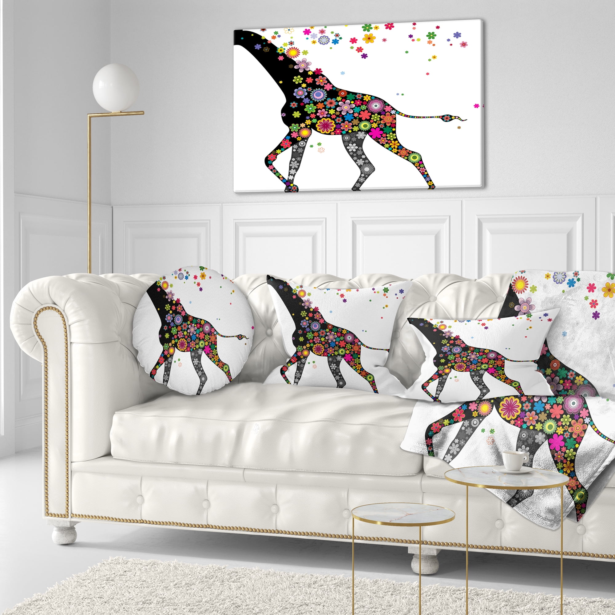 Designart Cheerful Giraffe Running - Animal Throw Pillow - 12x20