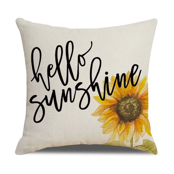 Fundas de almohada de girasol de 45 x 45 cm, decoración de verano con diseño de girasoles a cuadros estilo búfalo para sofá, interior y exterior, con diseño de abejas y girasoles amarillos.