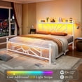 thumbnail image 4 of EnHomee Full Size Metal Bed Frame with Vintage Headboard & Footboard Metal Platform Bed Frame Full with LED Lights & Storage, Noise Free, White, 4 of 7