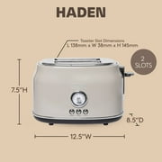 HADEN Dorset 2-Slice Wide Slot Stainless Steel Retro Toaster, Putty