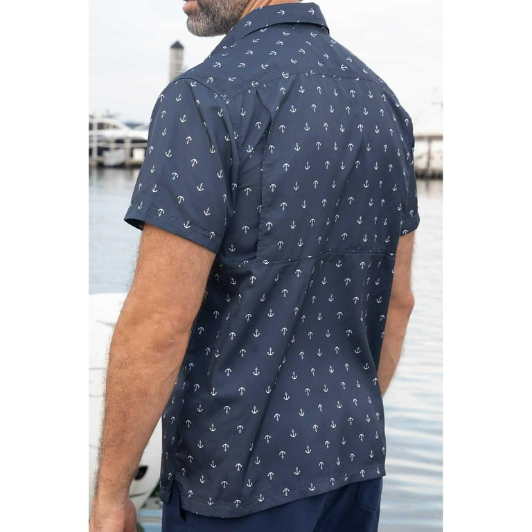 Mens Performance Short Sleeve Button Up Quick Dry Shirt 50+ UPF Fishing  Shirt, Navy, Size: M, Momentum Comfort Gear 